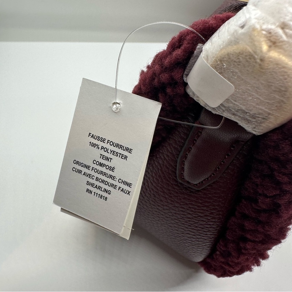 NWT Michael Kors | Oxblood Shearling Carmela Pebbled Leather Pochette Bag $448 - Picture 3 of 7